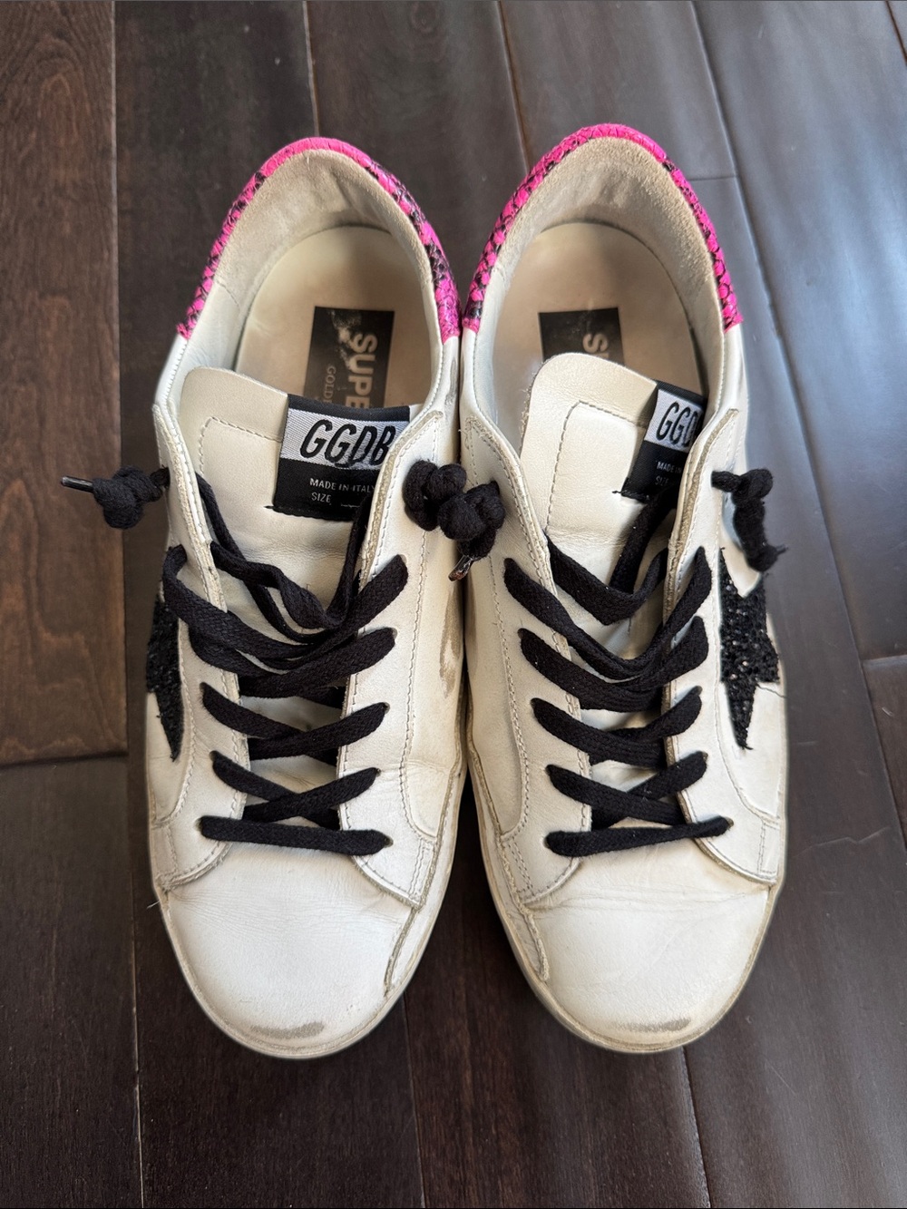 Golden Goose Superstar Sneakers Black Glitter Star Pink Heel Size 38 - Picture 9 of 9